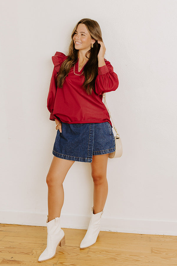 Chic Moment Ruffle Top in Crimson Image - 4