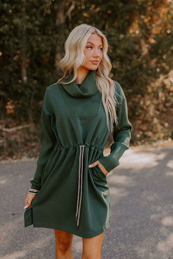 Coffee Shop Cutie Drawstring Mini Dress in Hunter Green Image - 2