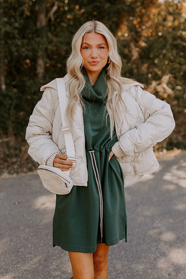 Coffee Shop Cutie Drawstring Mini Dress in Hunter Green Image - 4