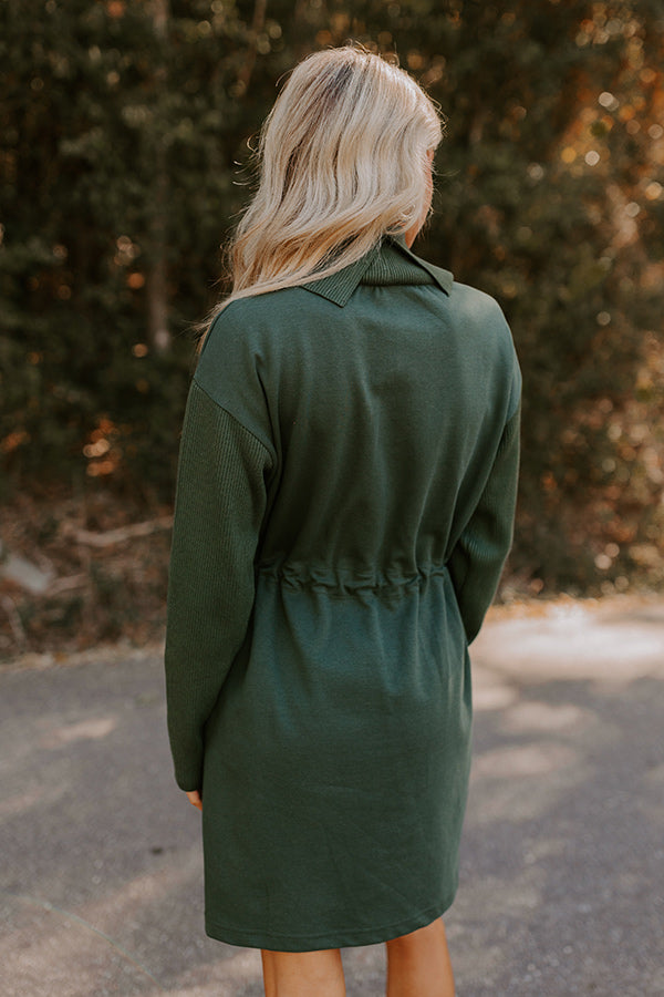 Coffee Shop Cutie Drawstring Mini Dress in Hunter Green Image - 3