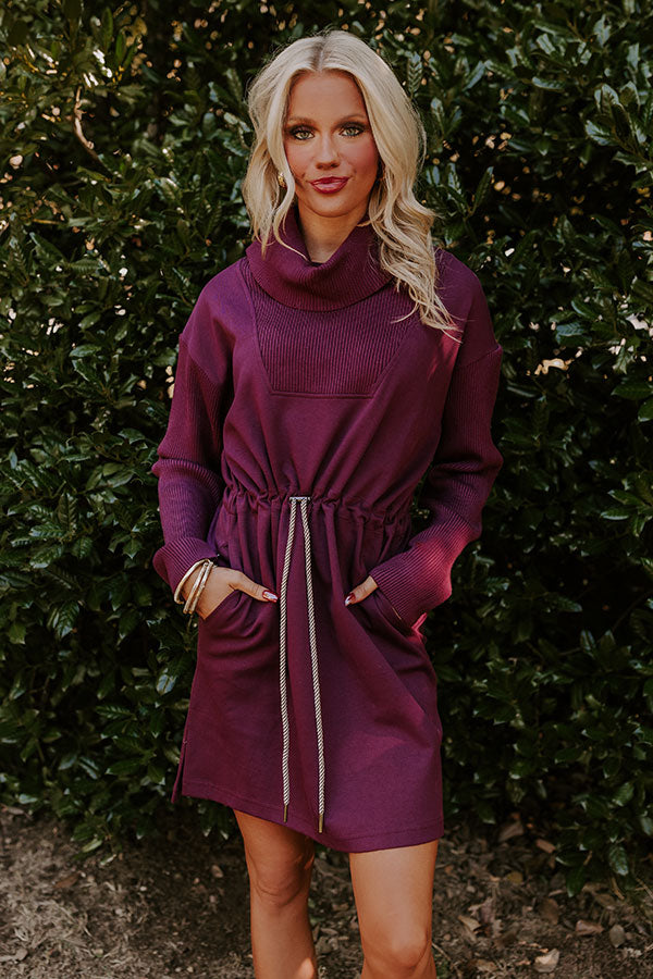 Coffee Shop Cutie Drawstring Mini Dress in Royal Plum Image - 2
