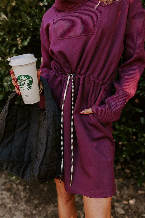 Coffee Shop Cutie Drawstring Mini Dress in Royal Plum Image - 3