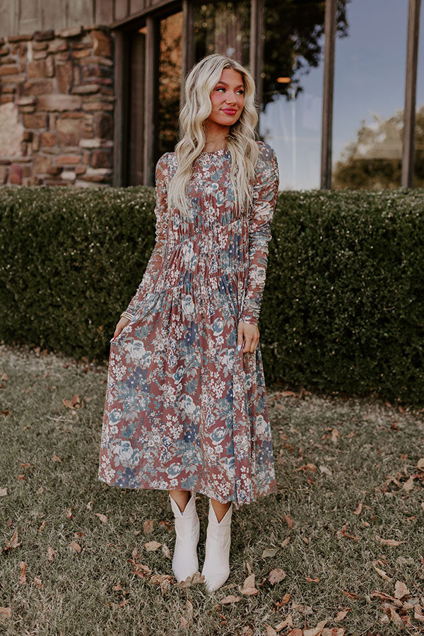 Vineyard Cutie Asymmetrical Floral Mesh Midi in Mocha Image - 1