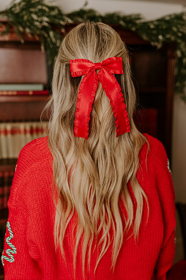 Cue The Charm Bow Hair Clip in Red Image - 1