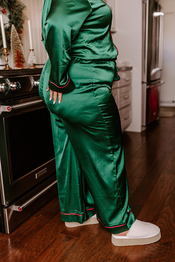 Feeling Luxurious Satin Pajama Pants in Hunter Green Curves Image - 5