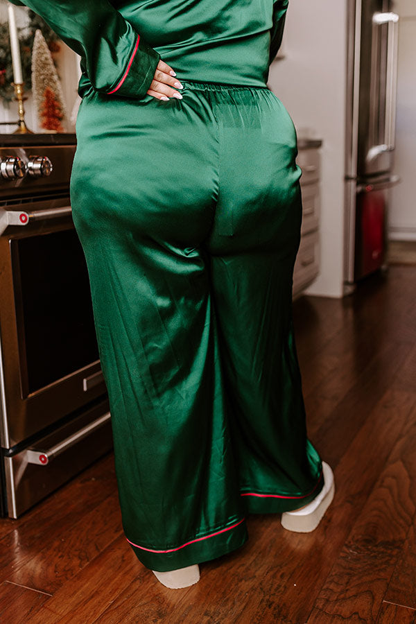 Feeling Luxurious Satin Pajama Pants in Hunter Green Curves Image - 4