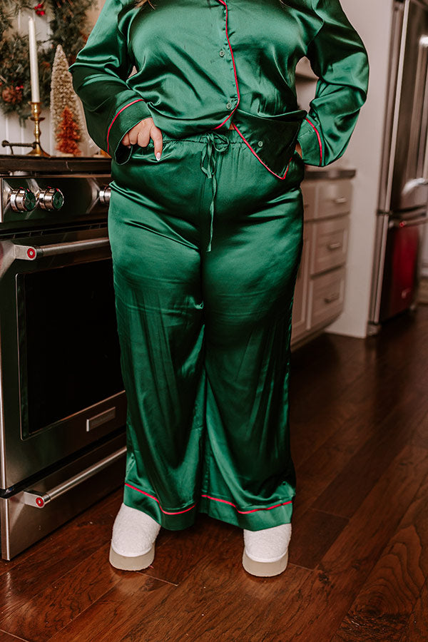 Feeling Luxurious Satin Pajama Pants in Hunter Green Curves Image - 3