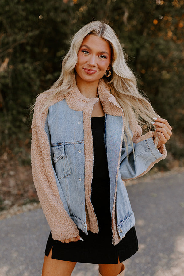 Bonfire Feels Sherpa Denim Jacket in Iced Latte Image - 2