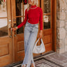 Glam Feeling Rhinestone Embellished Knit Top in Red Image - 1