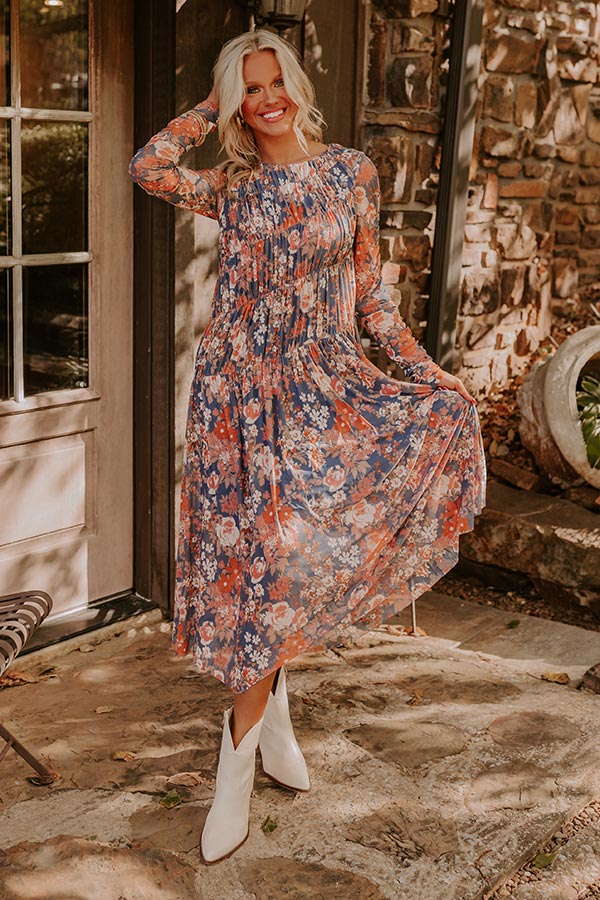 Vineyard Cutie Asymmetrical Floral Mesh Midi in Blue Image - 2