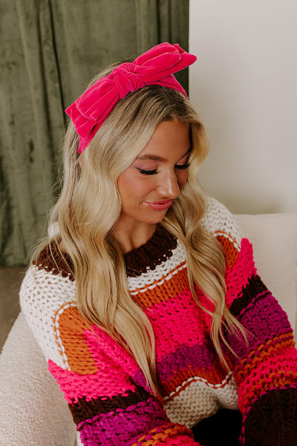 Cute Energy Velvet Headband in Hot Pink