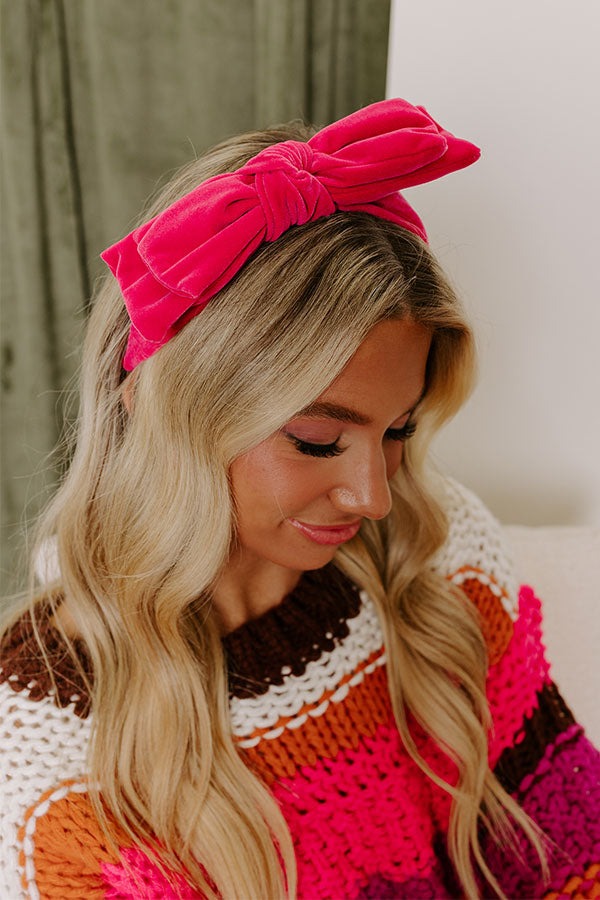 Cute Energy Velvet Headband in Hot Pink Image - 2