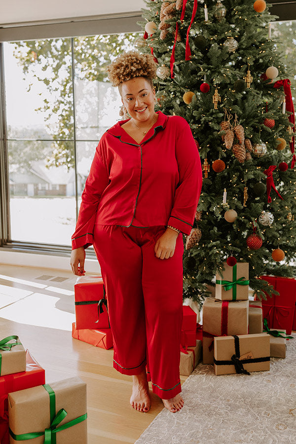 Feeling Luxurious Satin Pajama Pants in Red Curves