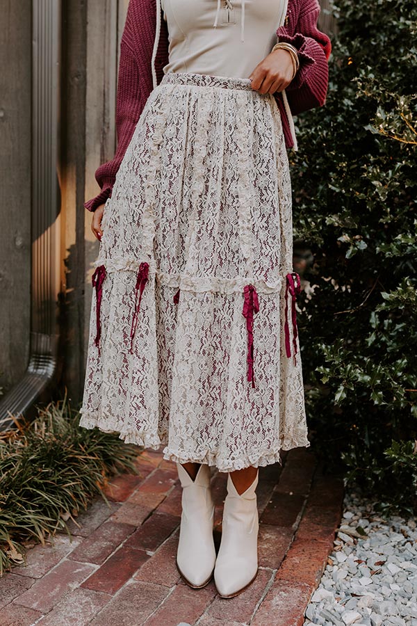 Boho Feels High Waist Lace Skirt in Wine Image - 5