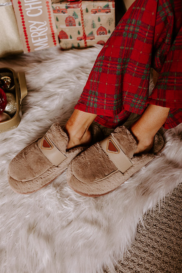 The Luna Plush Slipper in Taupe Image - 2
