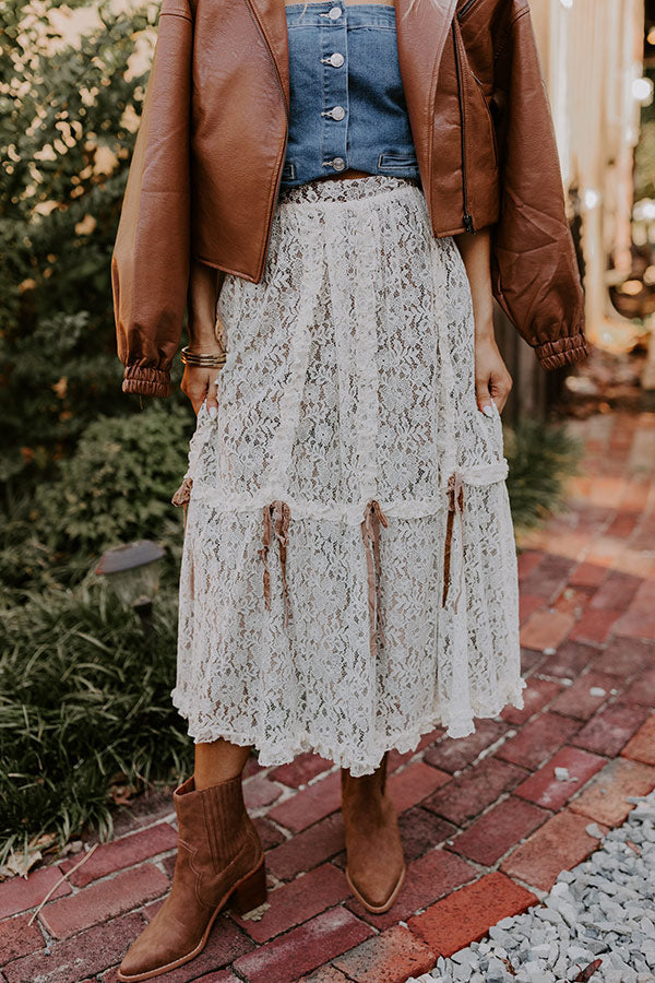 Boho Feels High Waist Lace Skirt in Mocha Image - 3