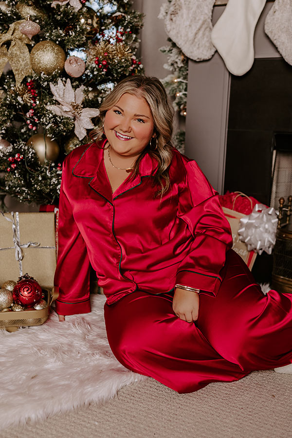 Feeling Luxurious Satin Pajama Top in Red Curves Image - 4