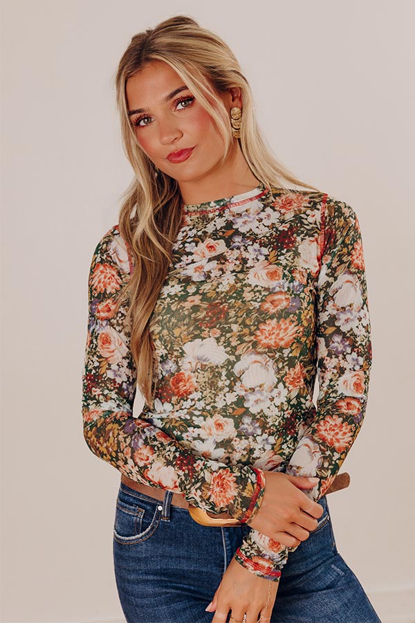 Floral Dreams Mesh Top in Hunter Green Image - 2