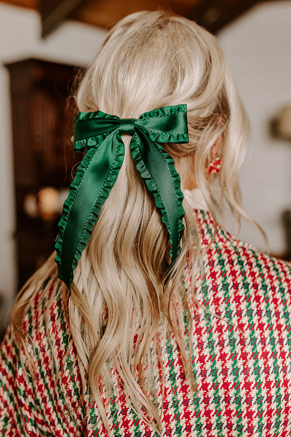 Cue The Charm Bow Hair Clip in Hunter Green