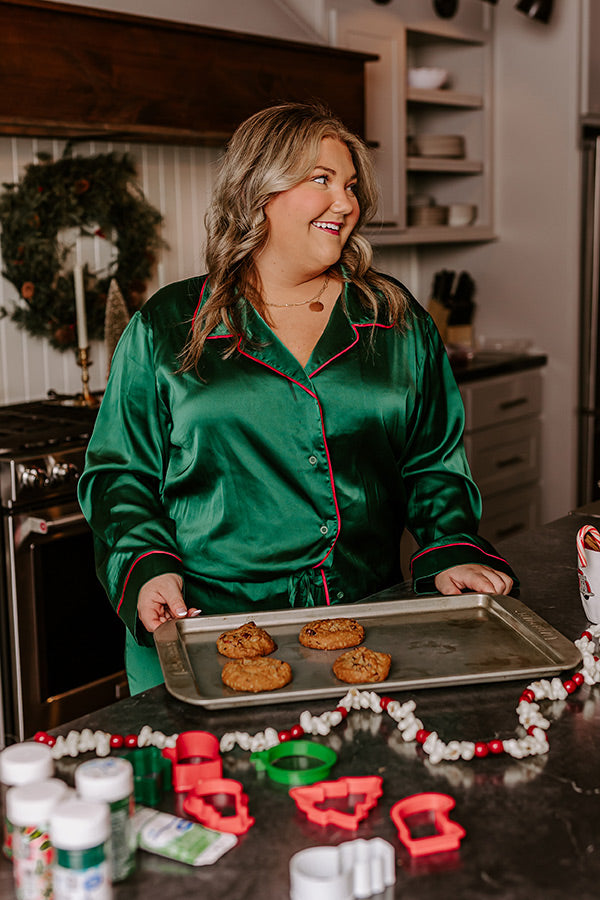 Feeling Luxurious Satin Pajama Top in Hunter Green Curves Image - 1