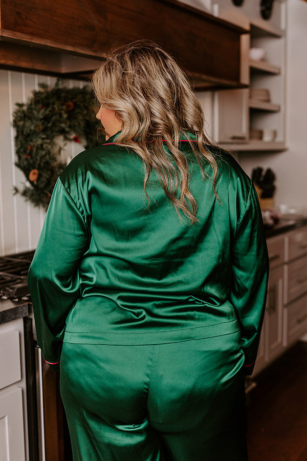Feeling Luxurious Satin Pajama Top in Hunter Green Curves Image - 5