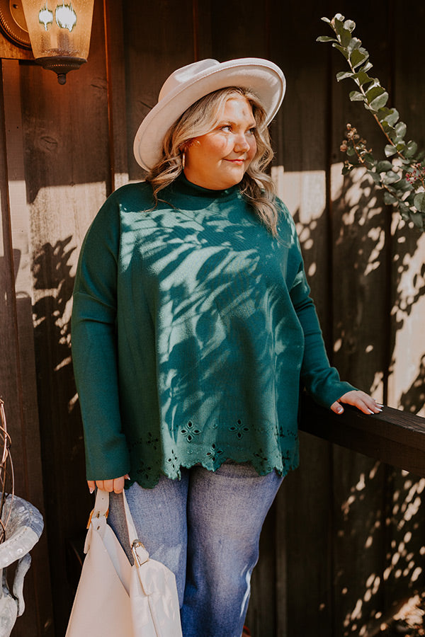 Kind Glance Eyelet Sweater in Hunter Green Curves Image - 4