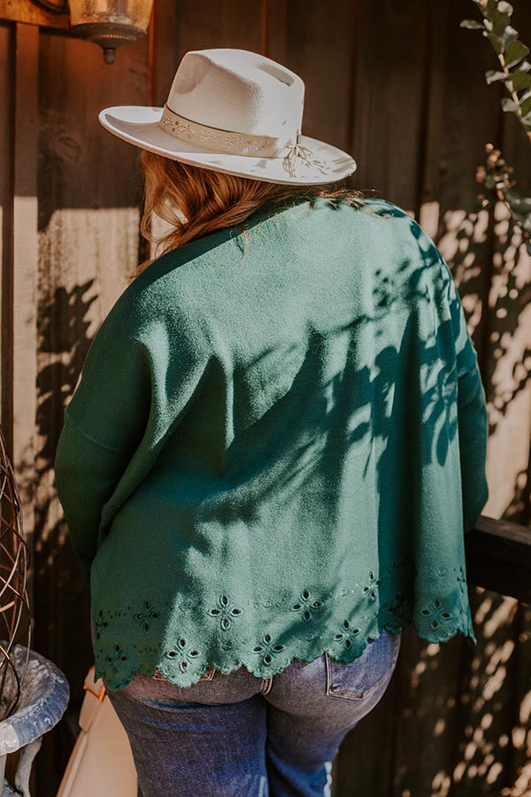 Kind Glance Eyelet Sweater in Hunter Green Curves Image - 5