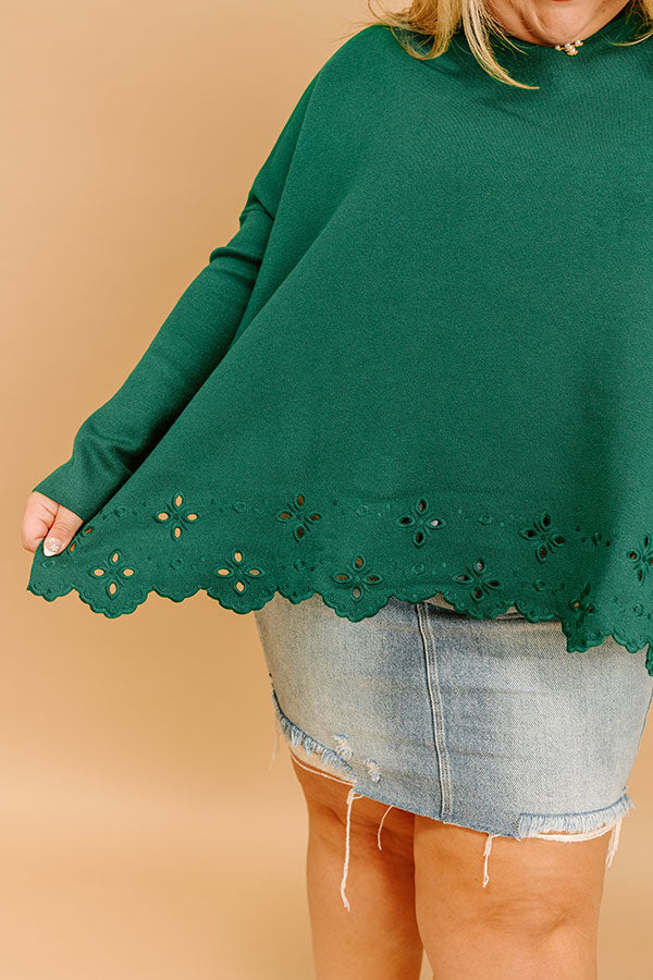 Kind Glance Eyelet Sweater in Hunter Green Curves Image - 2