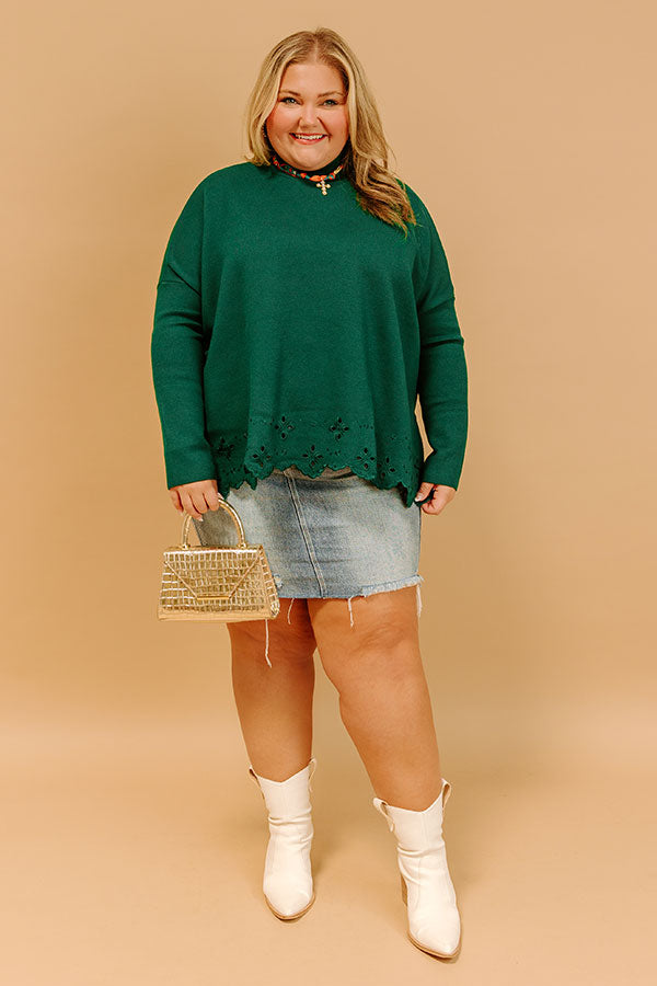 Kind Glance Eyelet Sweater in Hunter Green Curves Image - 1