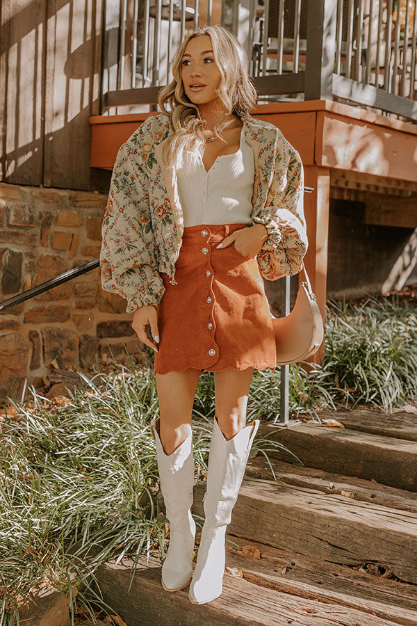The Sienna High Waist Corduroy Mini Skirt in Rust Image - 1