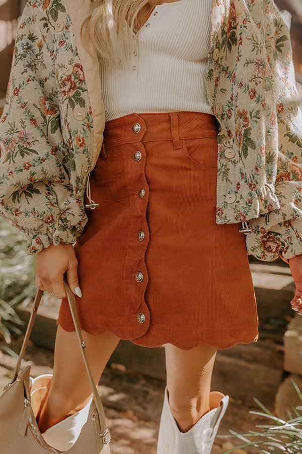 The Sienna High Waist Corduroy Mini Skirt in Rust Image - 2