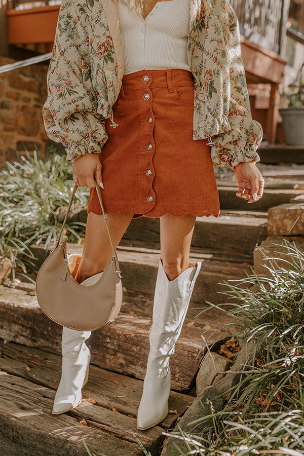 The Sienna High Waist Corduroy Mini Skirt in Rust Image - 3