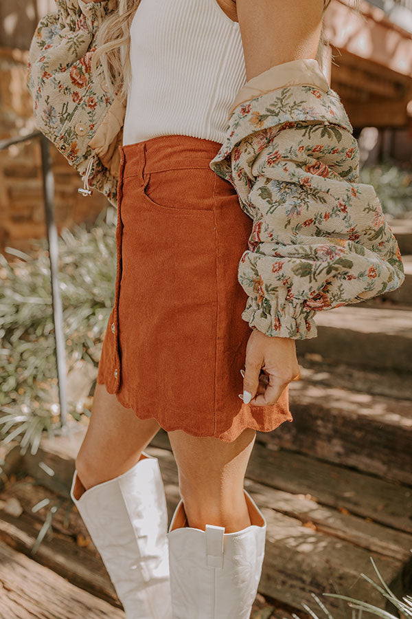 The Sienna High Waist Corduroy Mini Skirt in Rust Image - 4