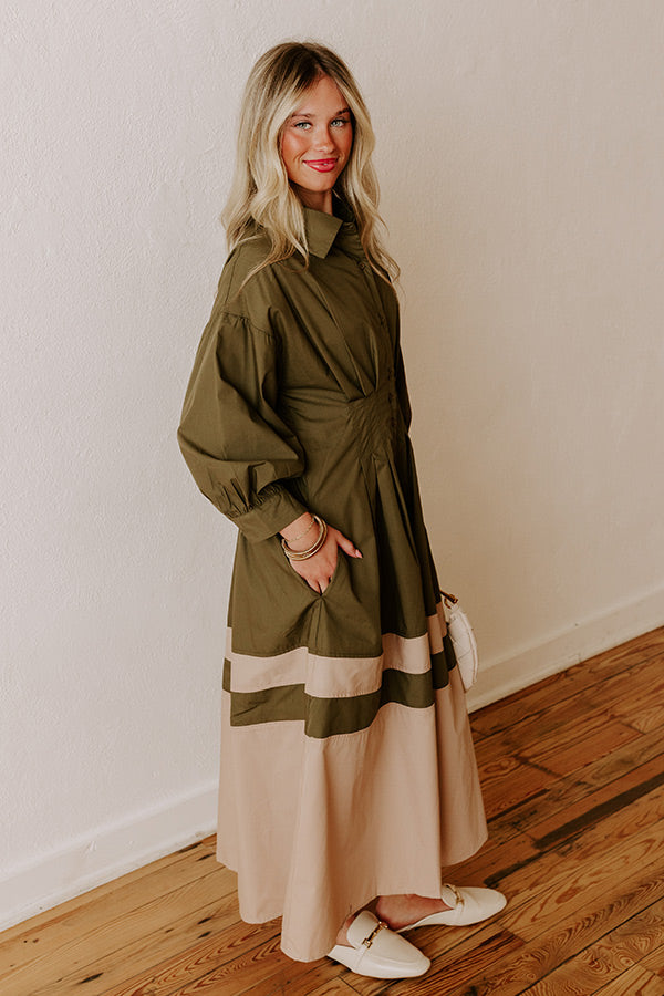 Hopeless Romantic Button Down Midi in Army Green Image - 3