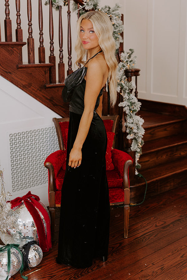 Holiday Party Velvet Jumpsuit in Black Image - 4