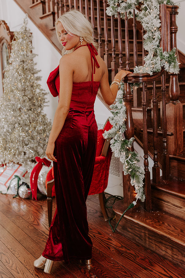 Holiday Party Velvet Jumpsuit in Wine Image - 4