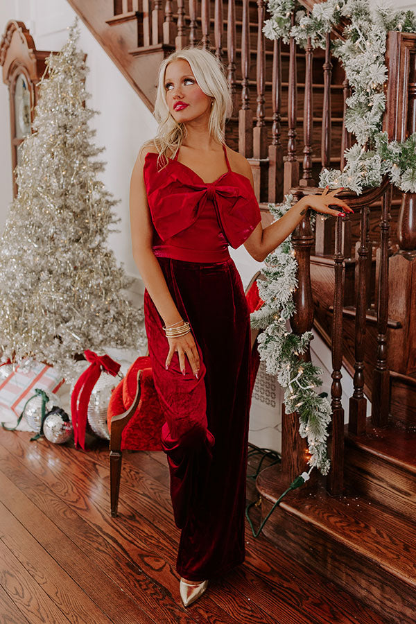 Holiday Party Velvet Jumpsuit in Wine Image - 1