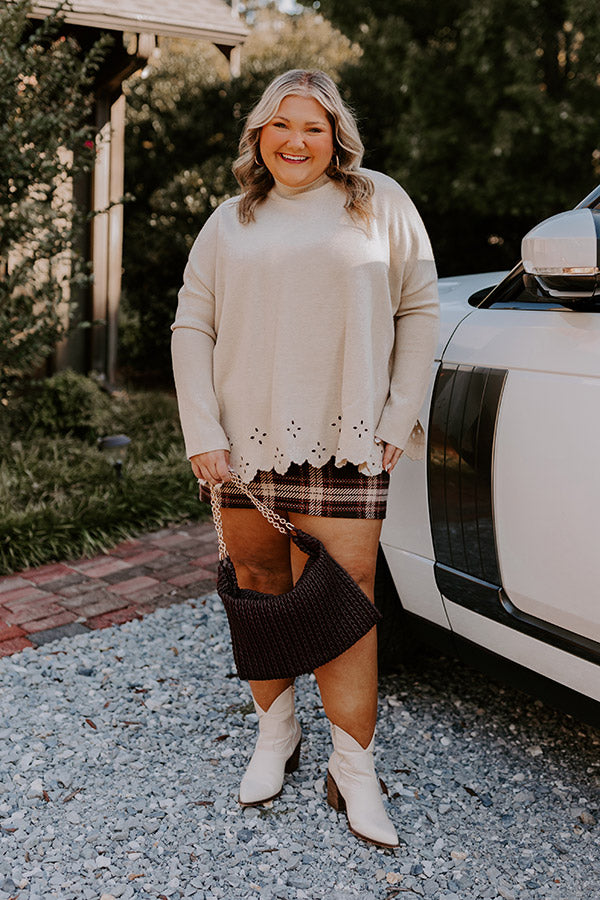 Kind Glance Eyelet Sweater in Oatmeal Curves Image - 1