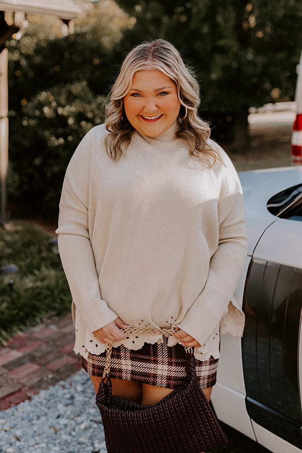 Kind Glance Eyelet Sweater in Oatmeal Curves Image - 2