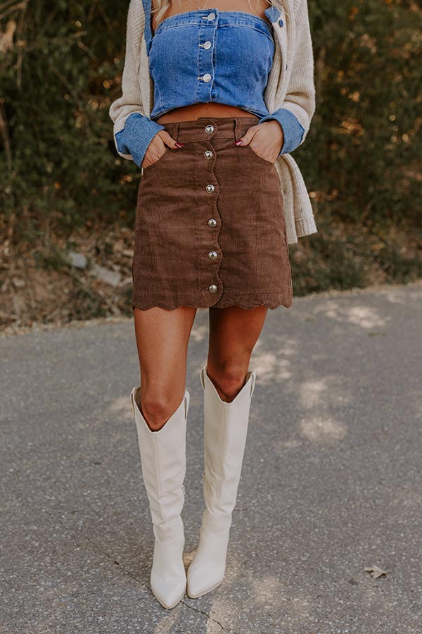 The Sienna High Waist Corduroy Mini Skirt in Chocolate Image - 3
