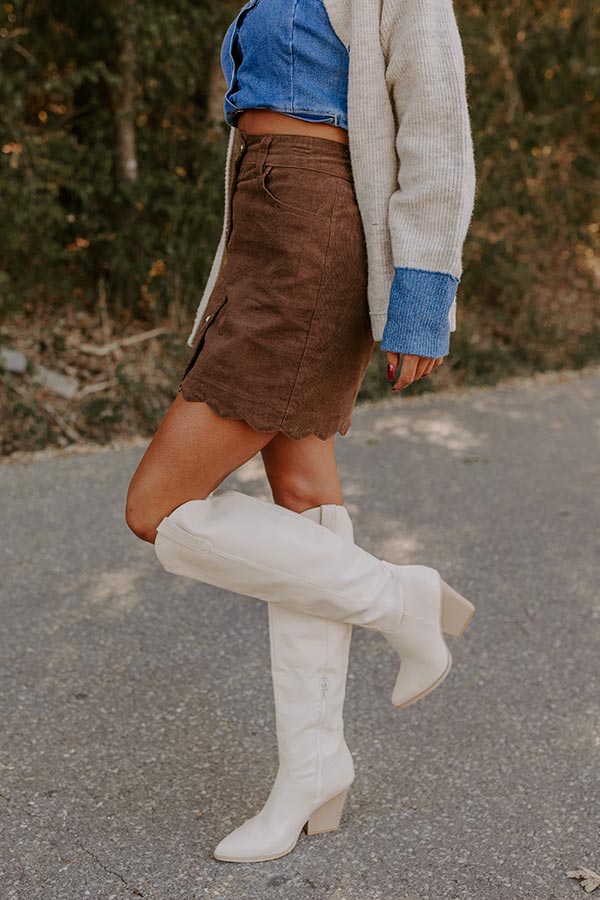 The Sienna High Waist Corduroy Mini Skirt in Chocolate Image - 4