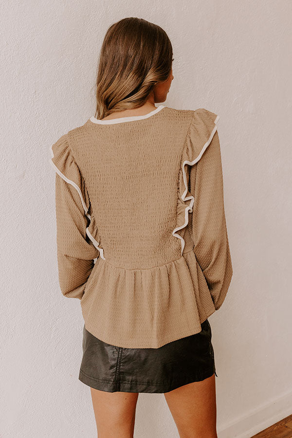 Exclusive Party Ruffle Top in Taupe Image - 5