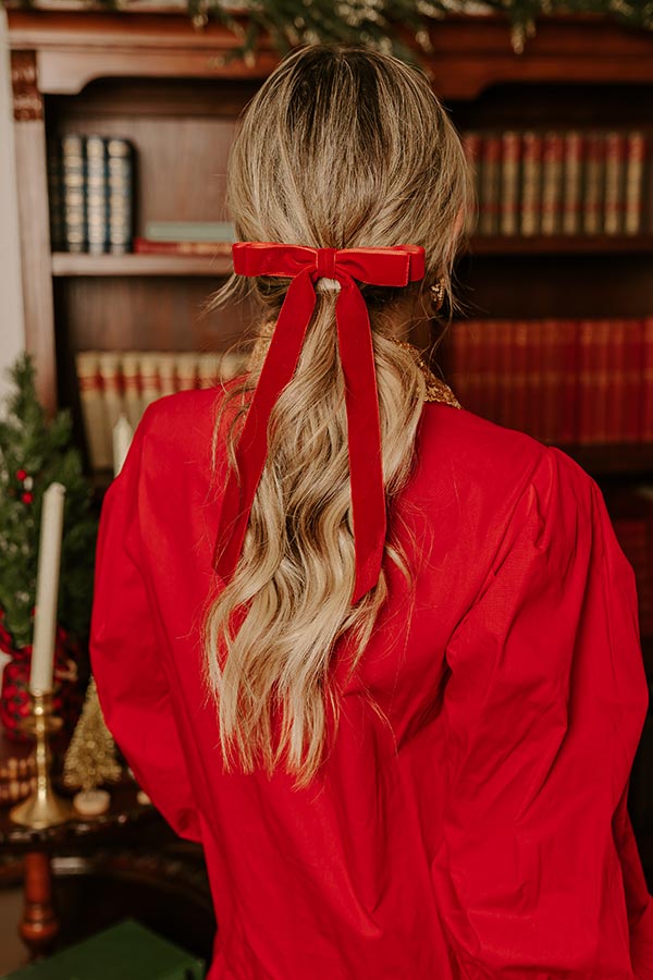 The Alice Long Velvet Bow Hair Clip in Red Image - 2