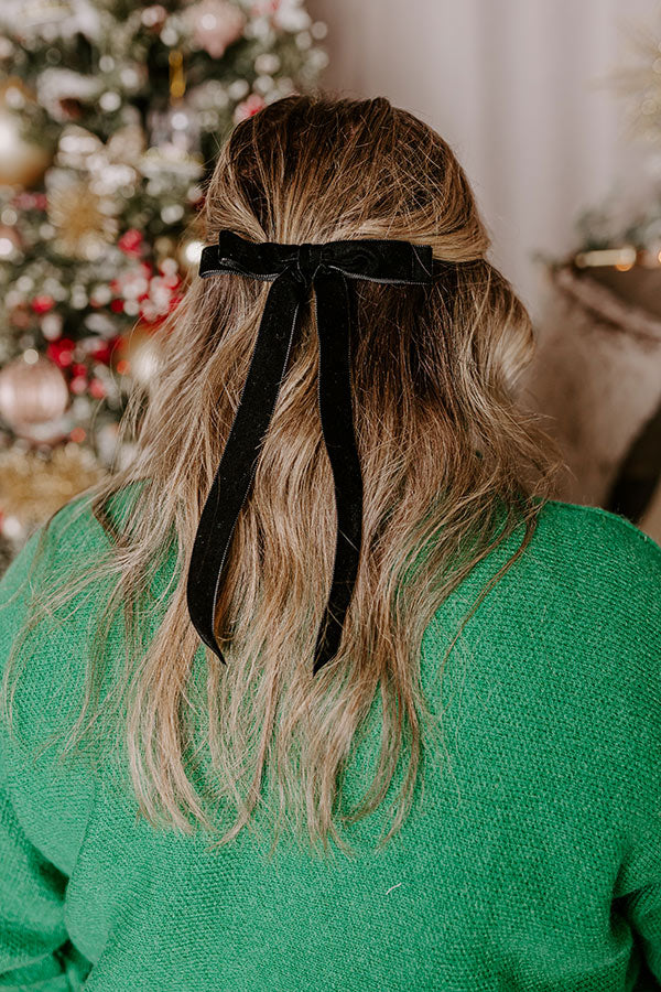 The Alice Long Velvet Bow Hair Clip in Black Image - 1