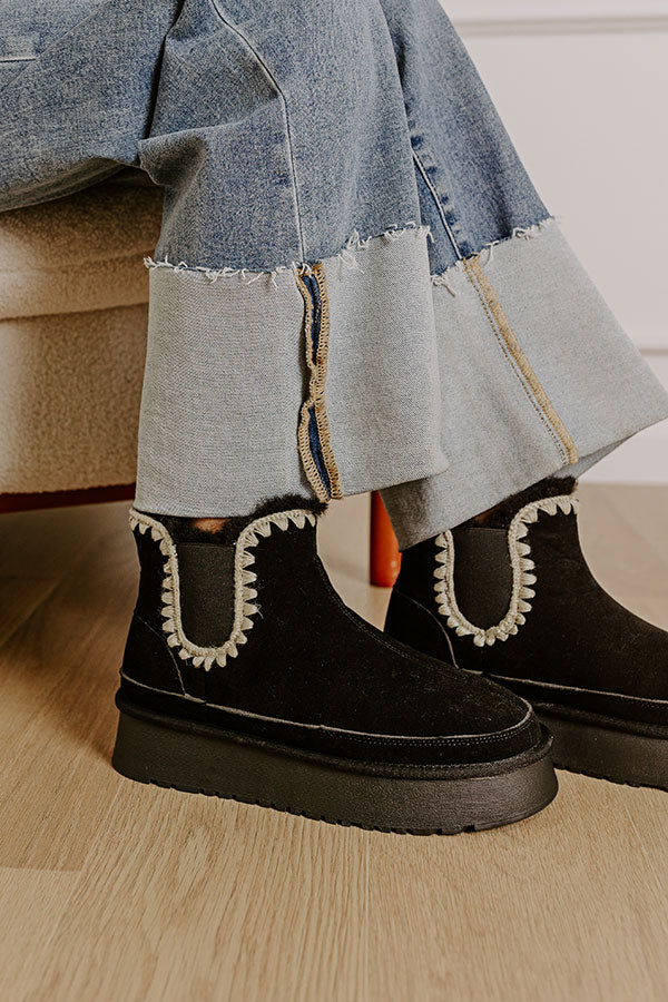 The Phoebe Faux Suede Platform Bootie in Black Image - 2