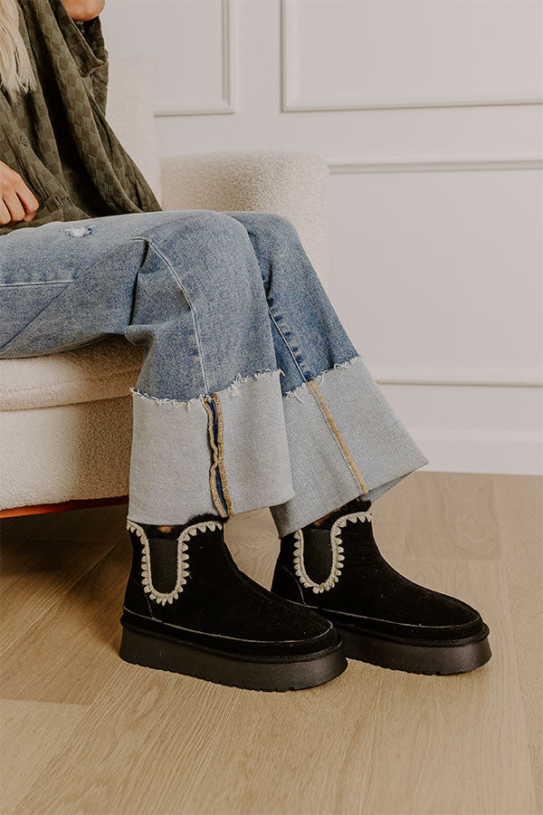 The Phoebe Faux Suede Platform Bootie in Black Image - 3