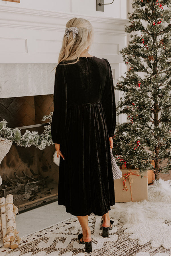 For The Love Of Bows Velvet Midi in Black Image - 5