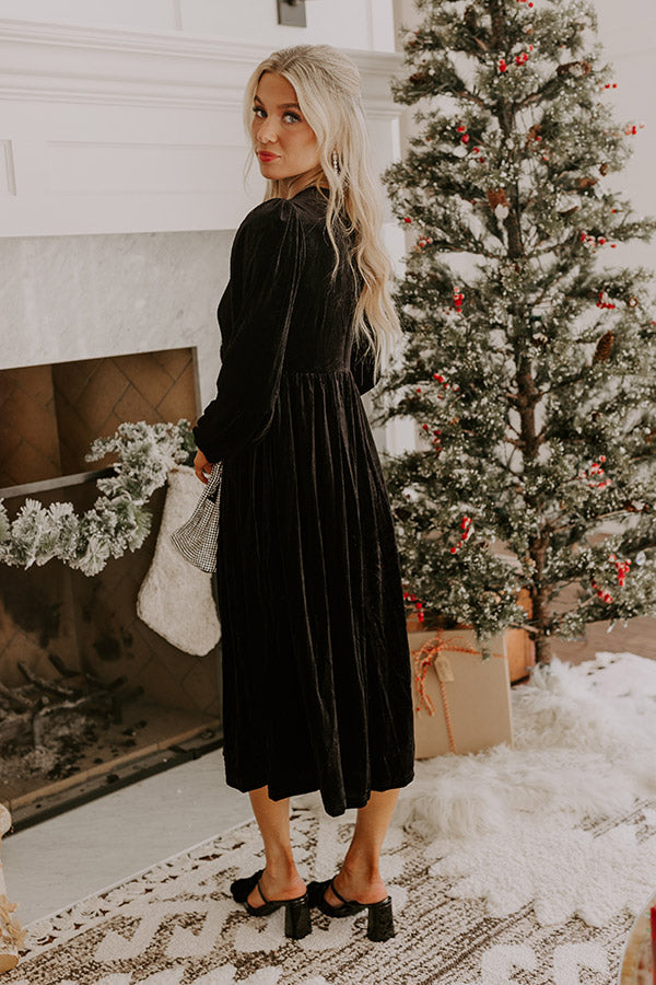 For The Love Of Bows Velvet Midi in Black Image - 3