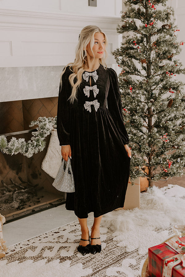 For The Love Of Bows Velvet Midi in Black Image - 1
