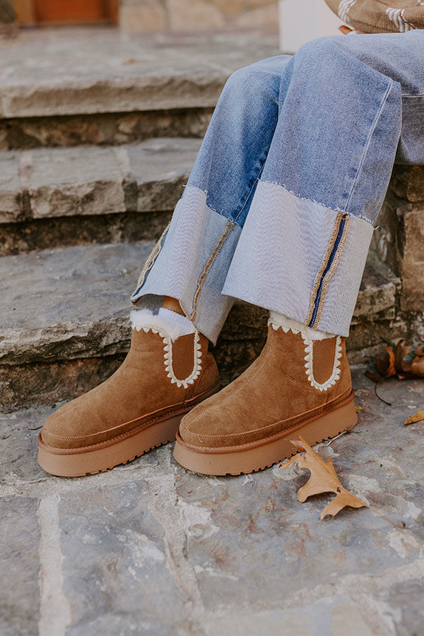 The Phoebe Faux Suede Platform Bootie in Tan Image - 3